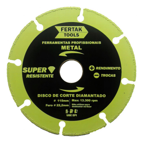 Disco Corte Diamantado Para Metal Segmentado 115mm Fertak Cor Verde