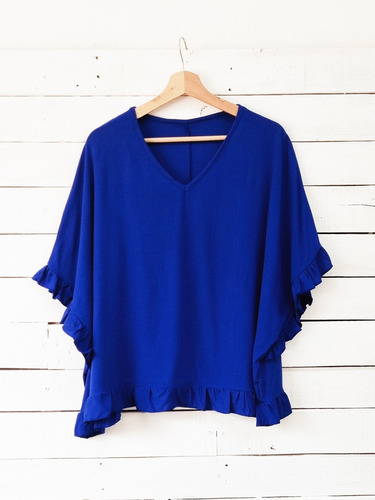 Imagen 2 de 4 de Blusa Lino Elasizado Con Detalle Volados - Mujer