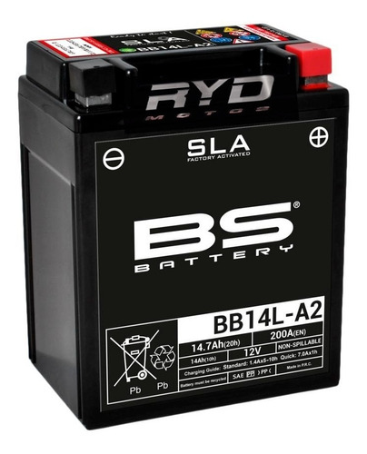 Batería Bb14l-a2  Yb14l-a2  Kawasaki Klr 650 C 95 02 Bs Ryd