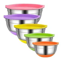 Comprar Set X5 Bowls Acero Inoxidable Tapa Base Silicona Reposteria