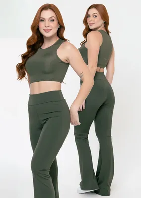 Conjunto Blackout Zero Transparência Calça Legging Flare 070 Verde M
