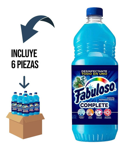 6 Pz Fabuloso Limpiador Complete Menta Refrescante 828 ml