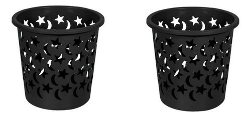 Bote De Basura Chico Diseño Stars 3 Colores 2 Piezas Negro