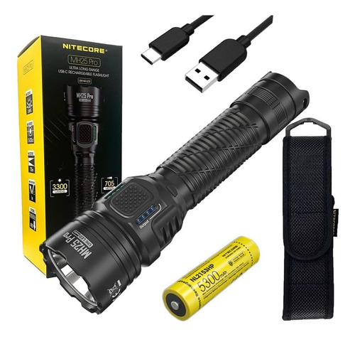 Linterna Nitecore MH25 PRO 3300 lumens Recargable 5300mah Alcance 705 metros Color Negra Luz Blanca