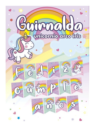 Kit Decoración Unicornio Arcoiris Banderín Globos Cortina