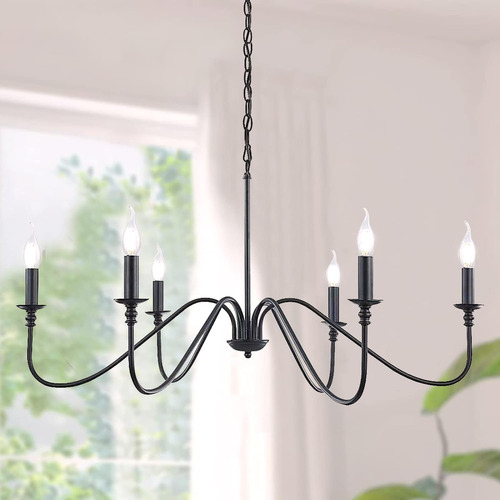 Candelabro Negro, 6 Luces De Granja Para Comedor, Accesorios