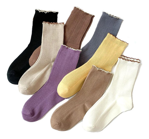 8 Pares De Calcetines De Algodón De Tamaño Redondo Para Muje