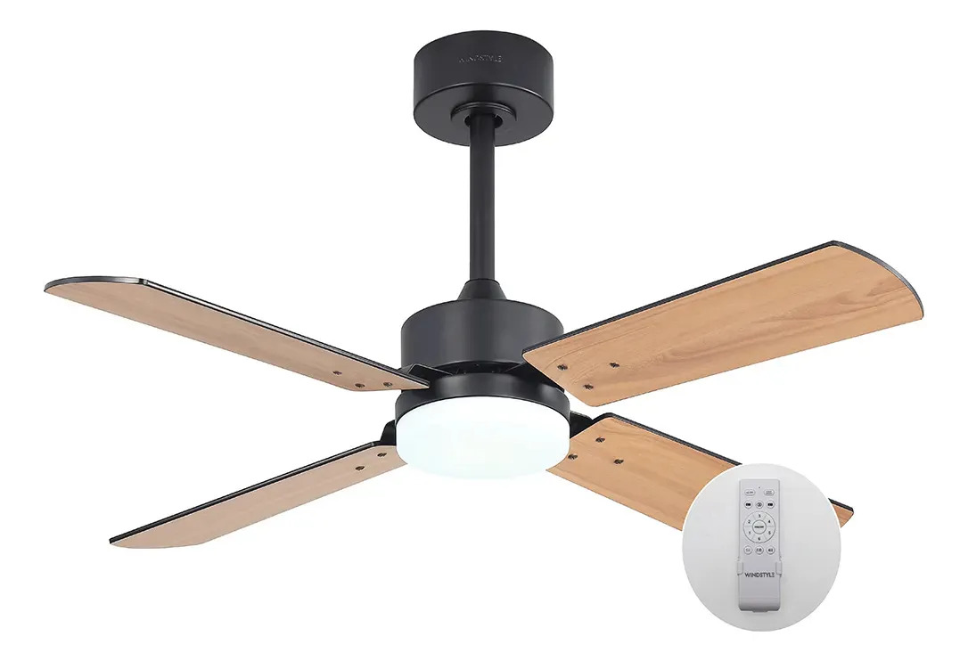 Ventilador De Techo Sidney C/luz Windstyle Aspas Reversibles 1.06 M Negro Negro/madera Mdf 4