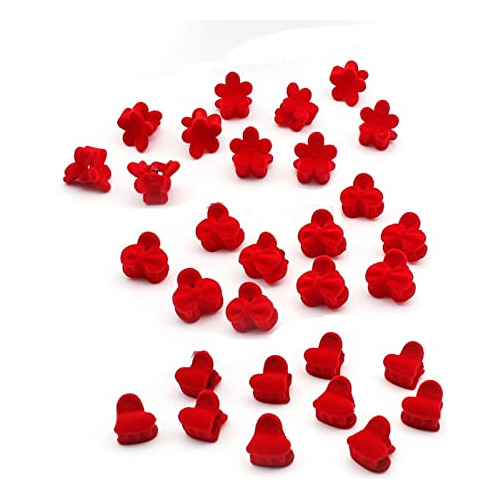 30pcs Rojo Terciopelo Mini Clips De Garra De Pelo 1756x