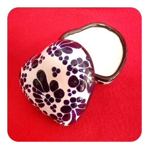 Imagen 1 de 3 de Alhajero De Talavera Poblana Mediano De Corazón Azul 9cm Lhj