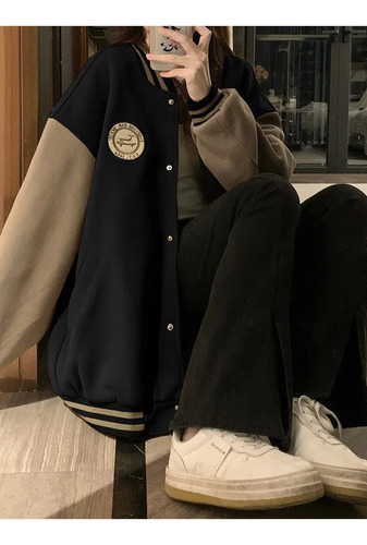 Chaqueta De Béisbol De Forro Polar Bordado Para Mujer, Corte