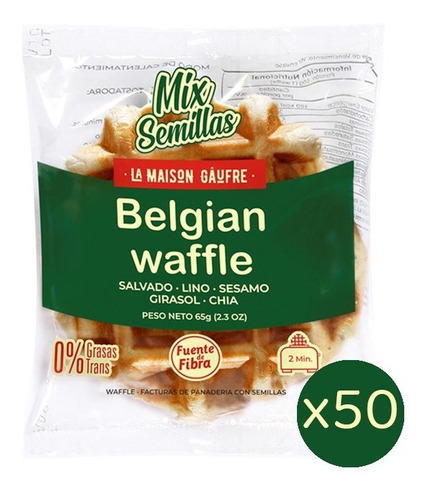 Imagen 1 de 7 de Waffle Belga Integral X 65gr  Pack X50un - Dulce 1° Calidad