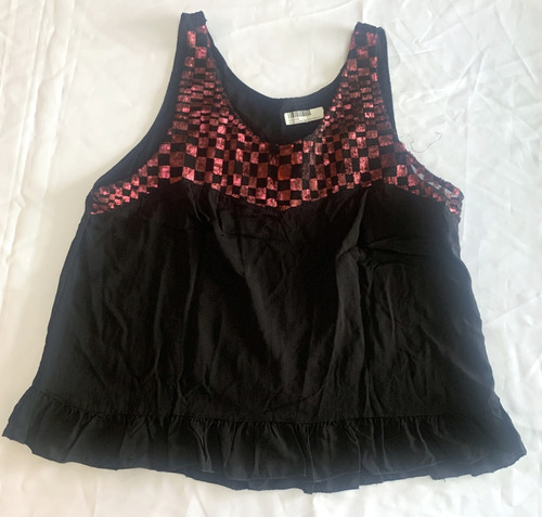 Musculosa Negra Lisa Con Encaje Y Brillo - Nueva - Talle U