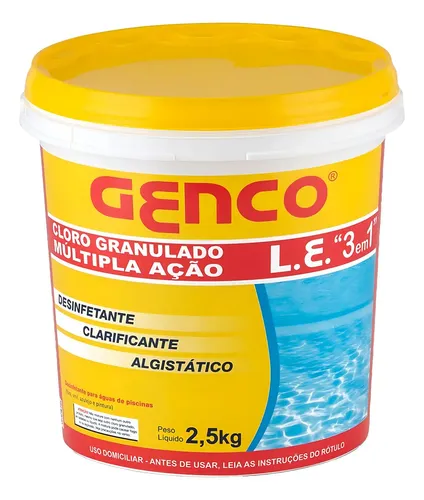 Cloro Granulado Genco 3 em 1 Multi Ação 2,5kg Para Piscinas