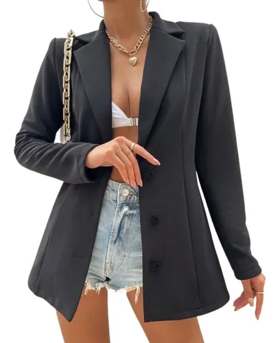 Maxi Blazer Feminino Acinturado Com Botões Casaco Jaqueta