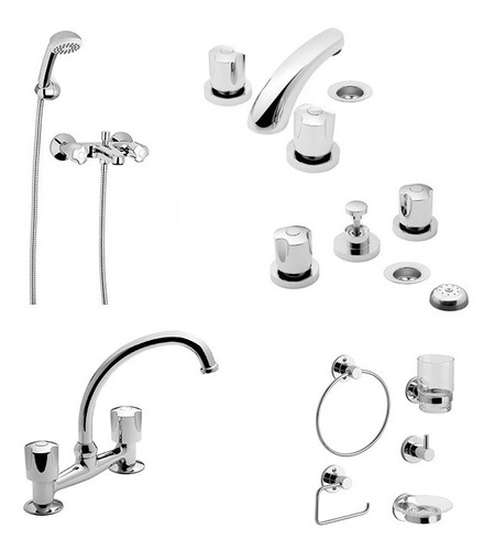 Griferia Fv Pampa Lavatorio Bidet Ducha Cocina + Kit Cs5612