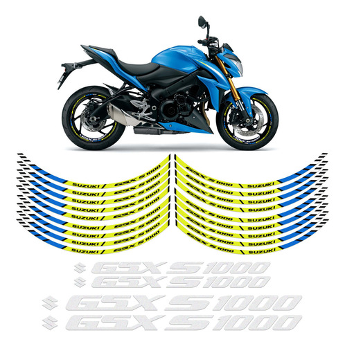 Adesivo Refletivo Roda + Frisos Moto Suzuki Gsxs 1000 Verde