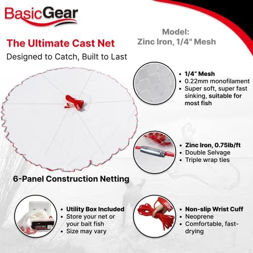 Basicgear Cast Net | Iron De Zinc, Radio De 6 Pies, Malla De