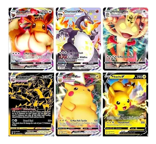 100 Cartas Pokemon Sem Repetições com 5 Brilhantes + Ultra Rara V