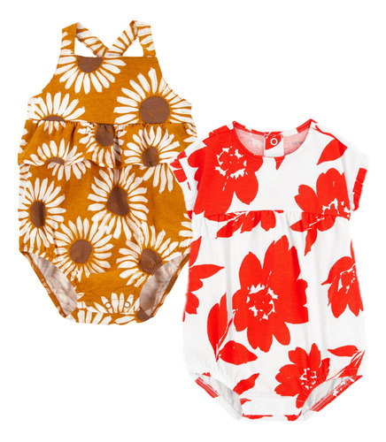 Carters Mameluco Romper 2 Piezas Niña Bebé Primavera Verano Girasol Y Flower Red 9m
