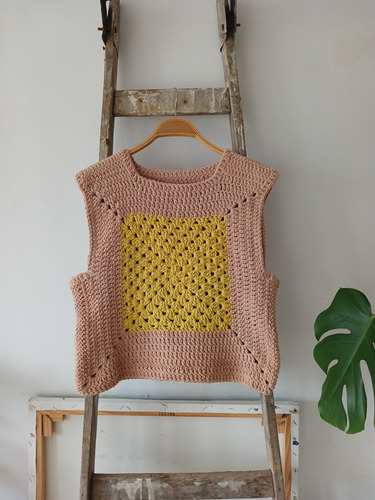 Chaleco Crochet Chenille Felpudo Tejido A Mano Cuadros