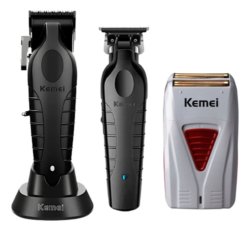 Kit Maquinas Kemei Clipper 2296 + Trimmer 2299 + Shaver 3382 Varios