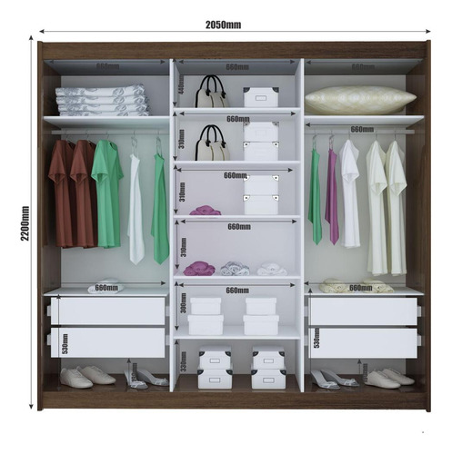 Guarda-roupa Eco 01 Esp 100% Mdf 3 Portas 4 Gav Bom Pastor Cor Naturale/Off