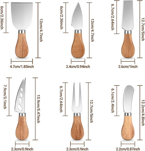 Linwnil Juego De Cuchillos De Queso, 6 Cuchillos Esparcidore