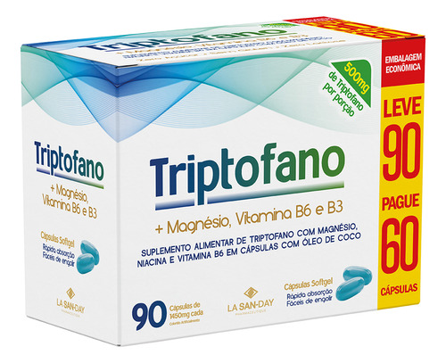 Triptofano + Magnésio , Vitamina B6 E B3 90 Cáps La San Day
