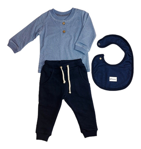 Conjunto Para Bebe Set X 3 Piezas Remera Babucha Y Babero