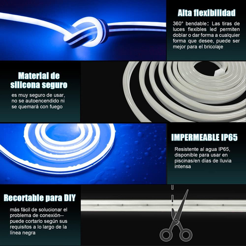 Kit Manguera Luz Neon 5 Mts + Fuente + Ficha 12v Exterior Interior Resiste Al Agua Luminoso Flexible Levys Bazar Blanco Frío