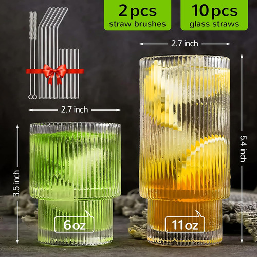 10 Vasos De Vidrio Acanalados, Vasos Highball Y Vasos P...