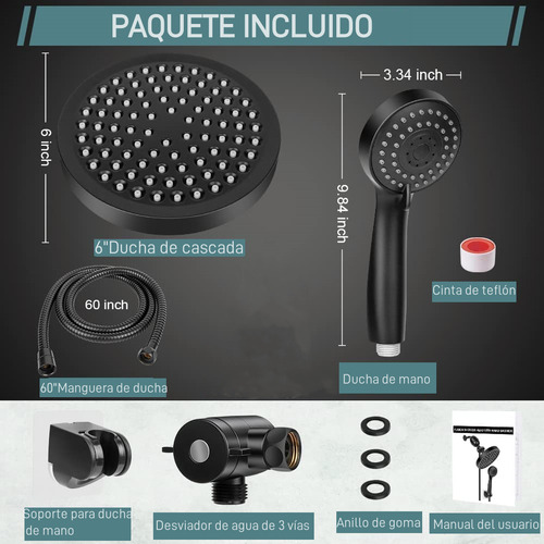 Regadera Telefono Cabezal De Ducha Redonda Baño Kit Con Ducha De Mano Negro Yesop