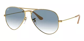 Anteojos de sol Ray-Ban Aviator Gradient Large con marco de metal color polished gold, lente light blue de cristal degradada, varilla polished gold de metal - RB3025