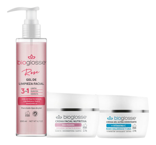Bioglosse Gel Limpiador+ Crema Facial Nutritiva +niacinamida Momento De Aplicación Día/noche Tipo De Piel Todo Tipo De Piel