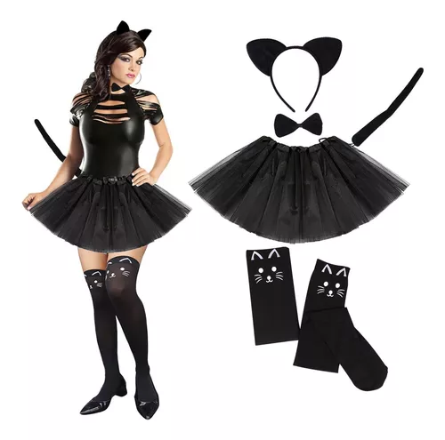 Conjunto de acessórios para fantasia de gato Conjunto de orelhas e cauda de  animal preto Kit de acessórios para Halloween para  mulheres/crianças/adultos Sexy gato Cosplay Pack com : : Moda