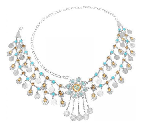 2 Boho Vientre Cintura Cadena Plata B 59cm Y 55,5cm Plata B