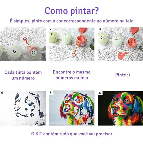 Pintura Em Tela Numerada - Tintas Pincéis- Labrador Abstrato