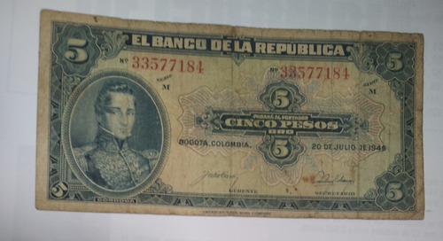 Billete De 5 Pesos Año 1946 Estado Bueno 7