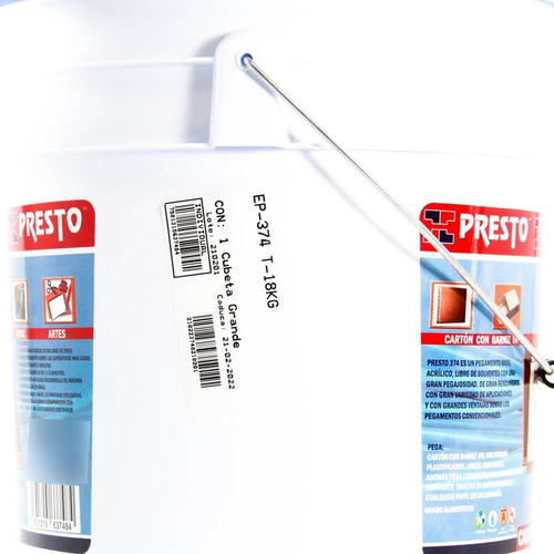 Pegamento Para Calcomania Líquida Cartón Presto Cubeta 18 Kg