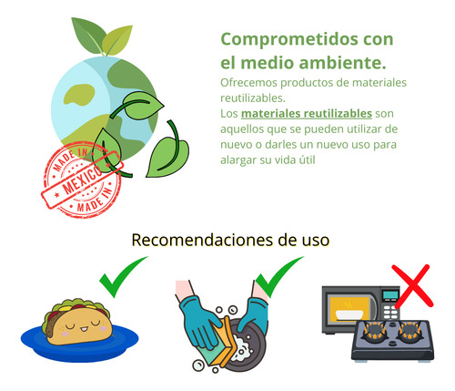 Paquete 70 Platos Taqueros Y 70 Vasos - Reutilizables