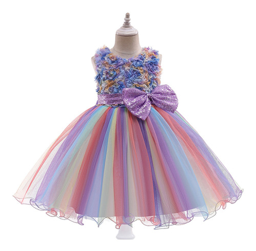 Vestido Para Niñas Pequeñas Color Net Yarn Bowknot Birthday 
