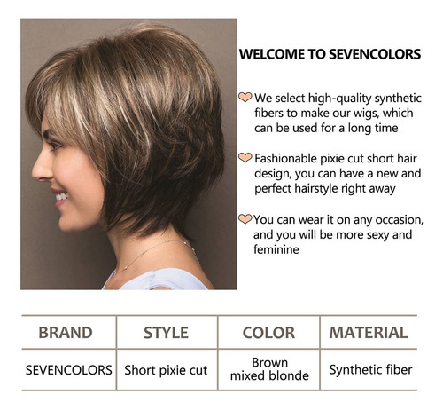 Pelucas Pelo Corto Rubio Mixto Castaño Oscuro For Mujeres