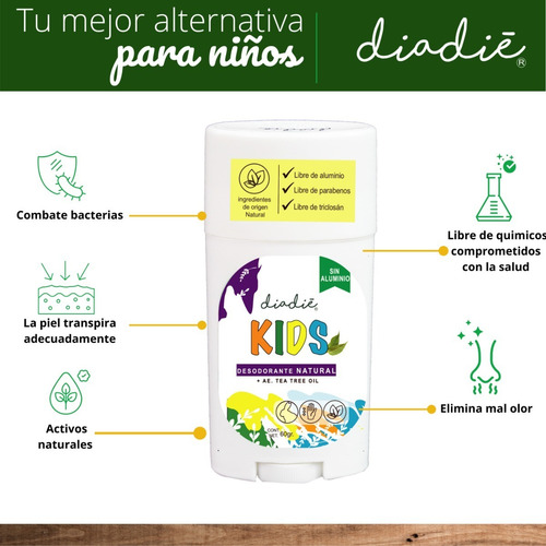 Imagen 3 de 10 de Diadie 3pack Desodorante Natural Kids.para Niños. Unisex