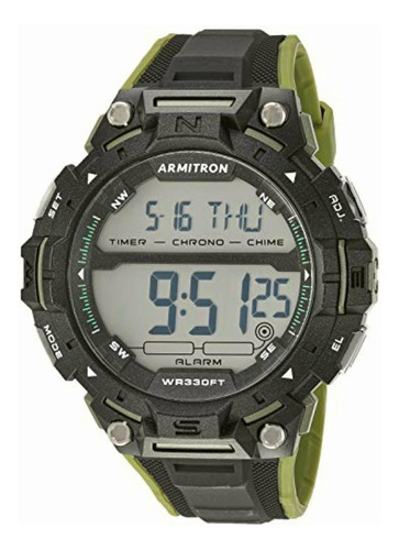 Armitron Sport Green Accented Digital Chronograph Watch Correa Verde-negro Bisel Negro Fondo Negro