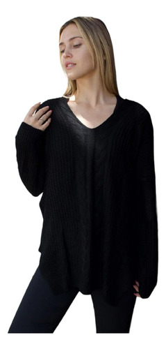 Maxi Sweater Con Trenzas Oversize Escote V