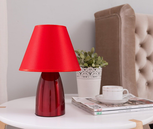 Lámpara De Mesa Con Cuerpo Met. Rojo Y Pantalla Tela