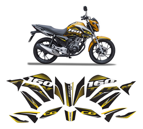 Kit Adesivo Moto Honda Cg Titan 160 2022 Carenagem Amarelo