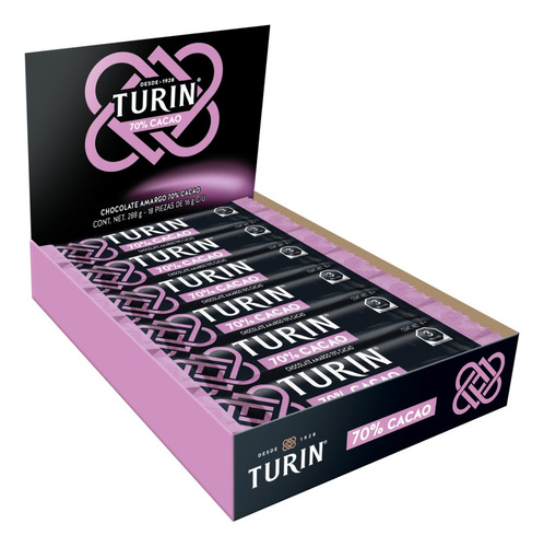 Turín 70 % cacao barras de chocolate amargo 18 piezas de 16g
