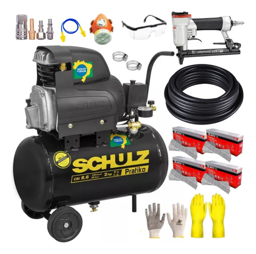 Compressor De Ar Csi8 Schulz 25l + Grampeador Pneu/ Kit Comp